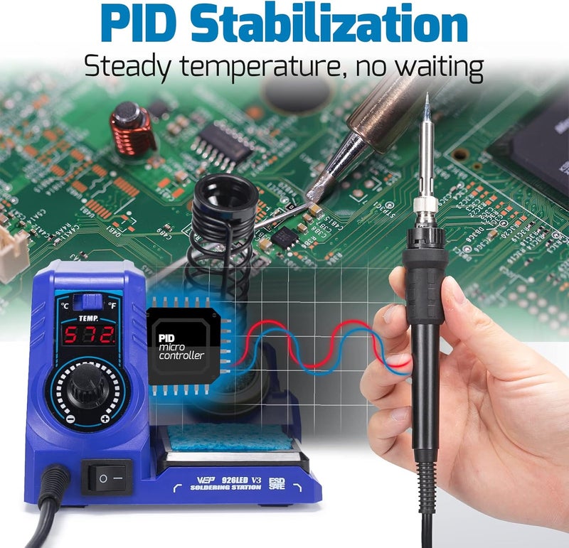 WeP 926LED V3 Soldering Station 130W MAX Soldering Iron Kit with Solder Wire, 5 Soldering Tips, Tweezers, Solder Sucker, Tip Cleaner, Temperature Control, Sleep Mode, C-F Conversion - Image 3